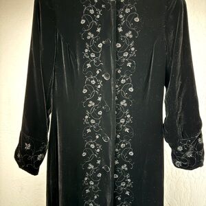 Laura Ashley Black Velvet Coat with Embroidered Borders